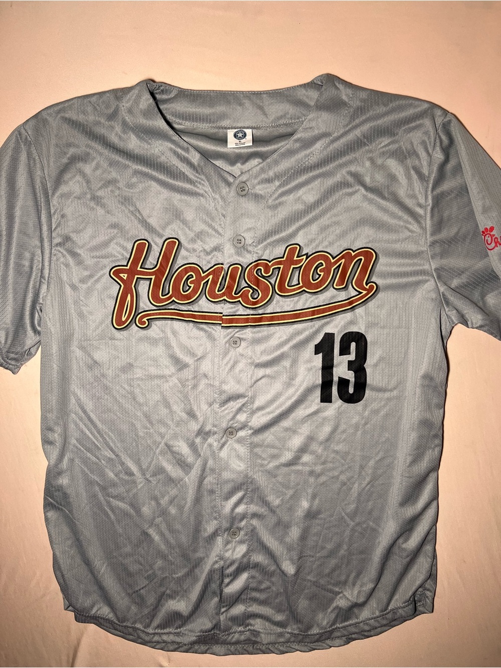 Houston Script Baseball Jersey - Light Gray with Orange Trim
